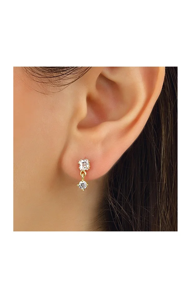 Boucle d’oreille unitaire – Argent 925/000 plaqué or & zircons