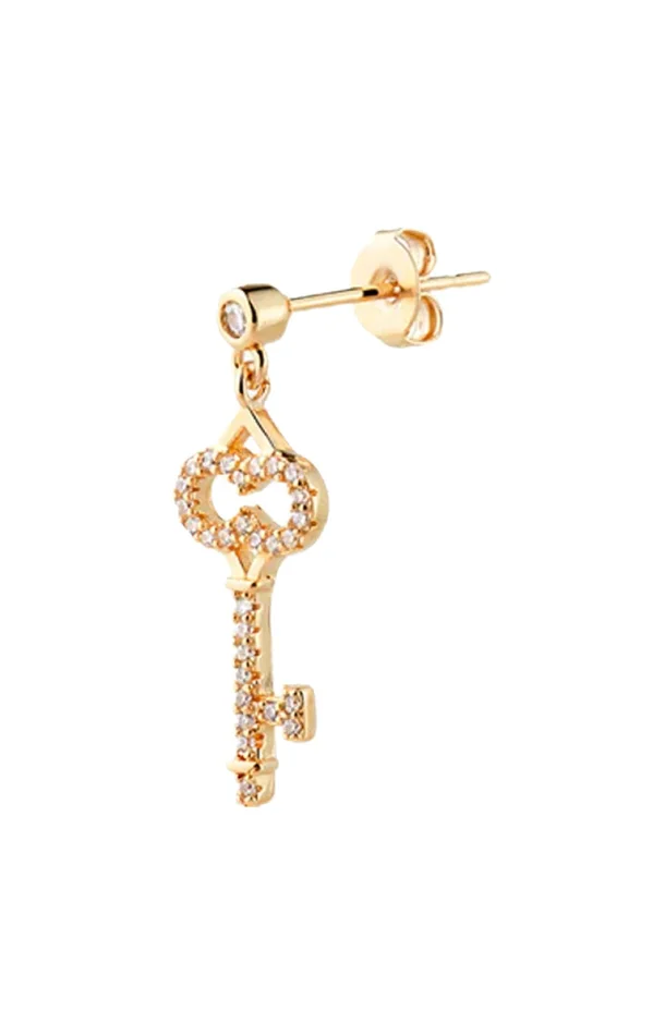 Boucle d’oreille unitaire – Baby key – Laiton doré or 1 micron
