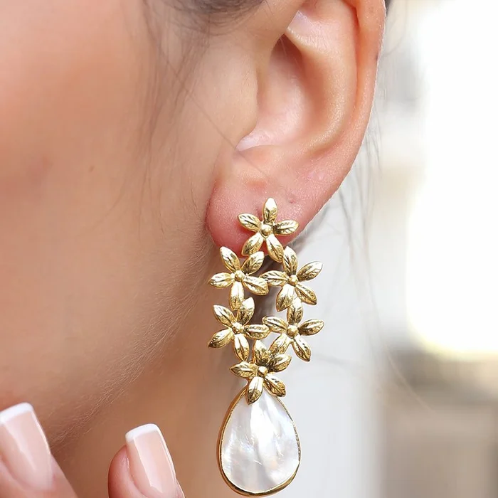 Boucle d’oreilles – Laiton plaqué or & nacre