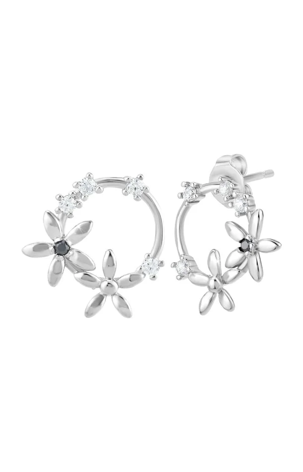 Boucles d’oreilles – Laiton, diamant & cristal – Argenté