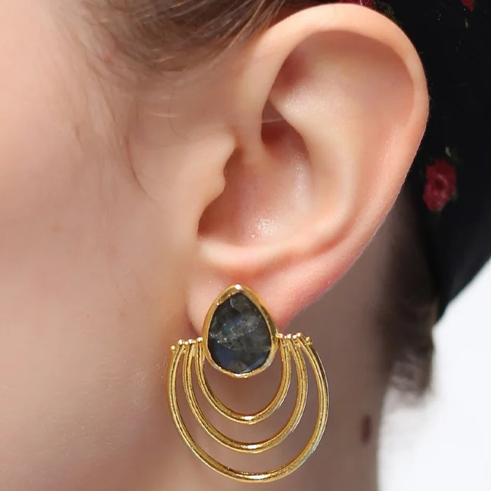 Boucles d’oreilles – Laiton plaqué or & labradorite