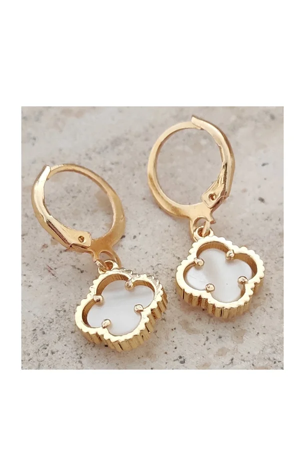 Boucles d’oreilles – Laiton plaqué or – Blanc
