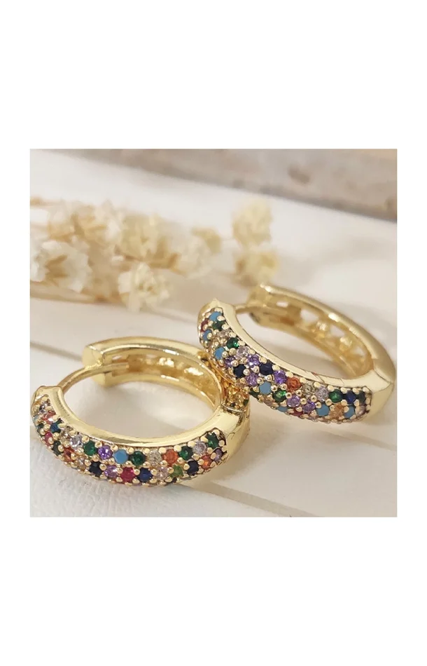 Boucles d’oreilles – Mini créoles – Multicolore – Laiton plaqué or & zircon