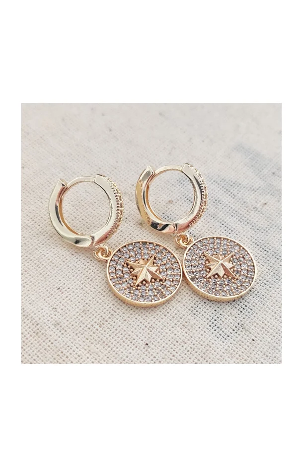 Boucles d’oreilles – Pole Star – Laiton plaqué or & zircons