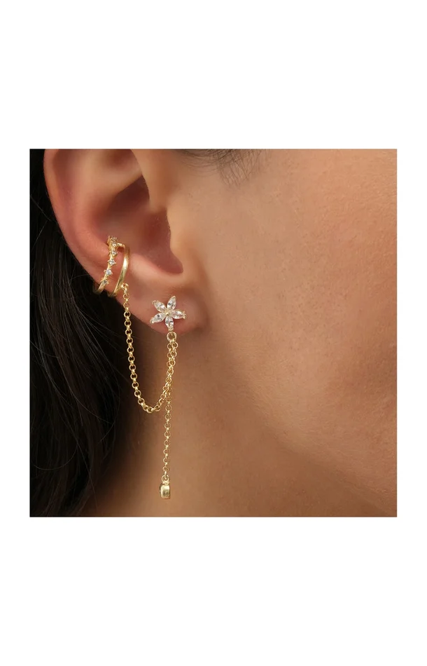Boucles d’oreilles chaîne – Argent 925/000 plaqué or & zircons
