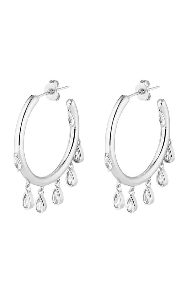 Boucles d’oreilles créoles – Coco Hoops – Laiton plaqué argent 10 microns & strass