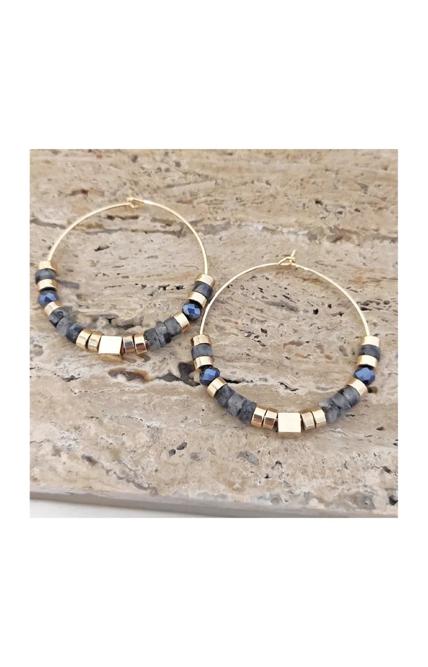 Boucles d’oreilles créoles – Laiton plaqué or & pierres de cristal