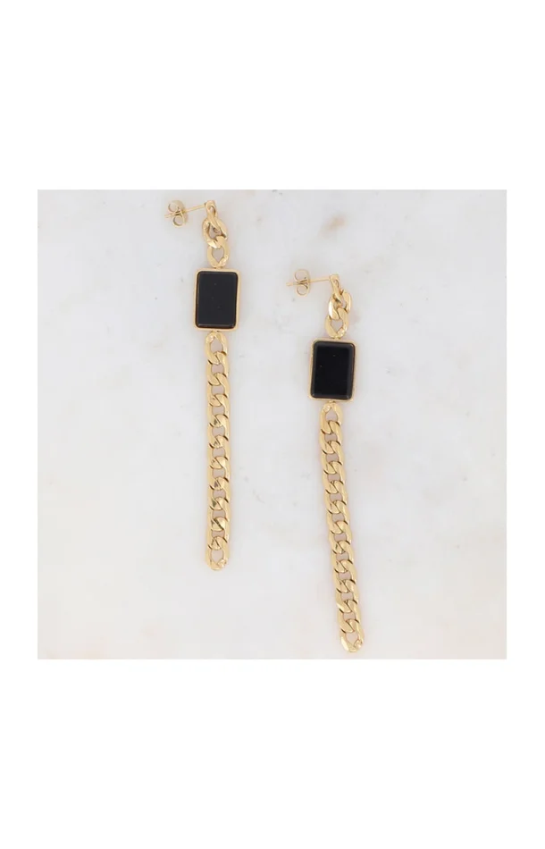 Boucles d’oreilles Eléa – Acier inoxydable doré & onyx