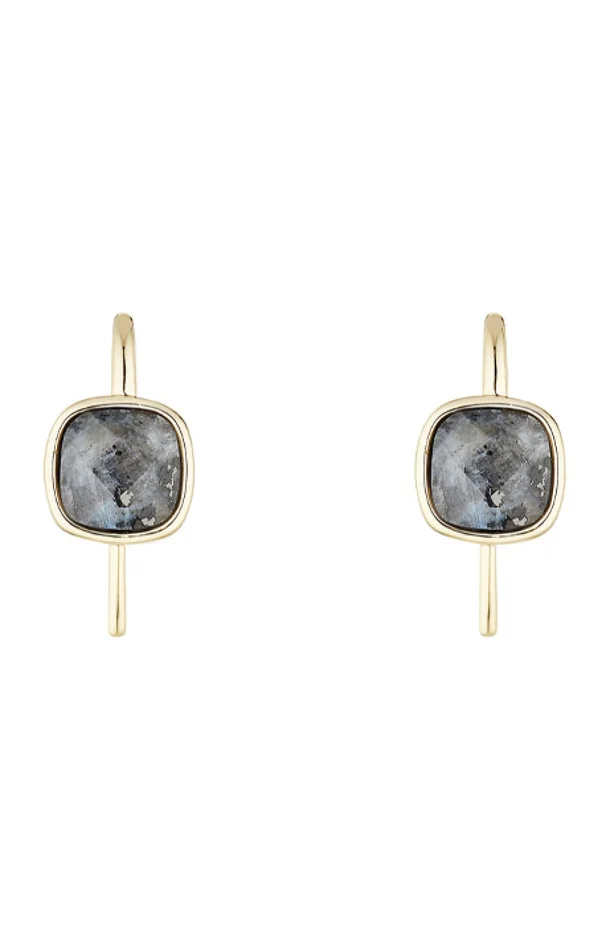 Boucles d’oreilles Ella – Laiton doré & labradorite