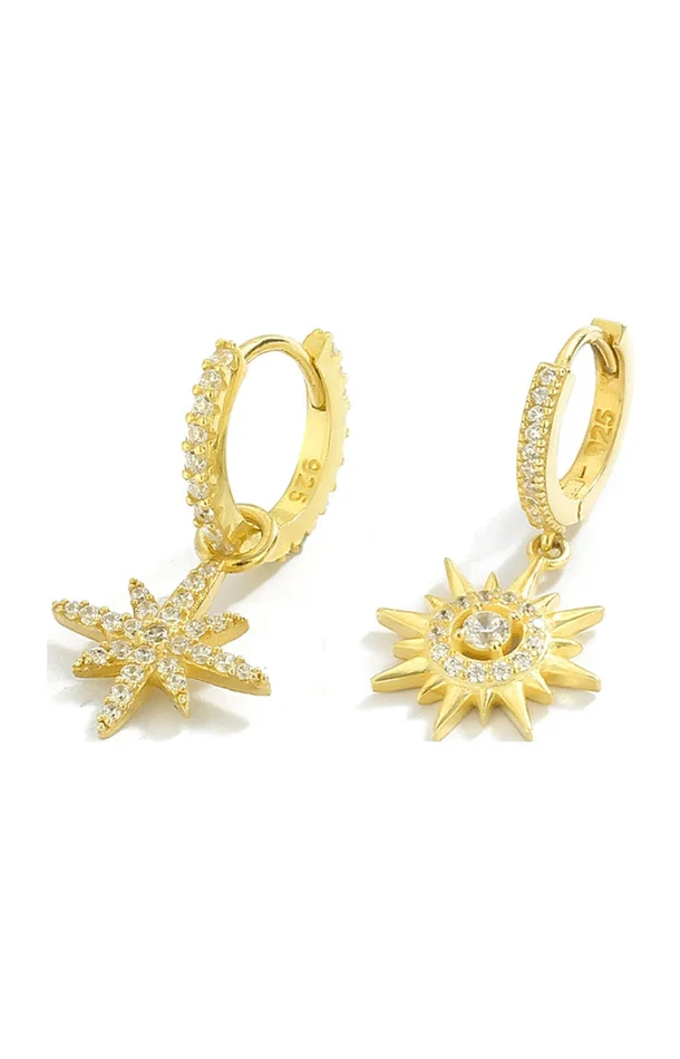 Boucles d’oreilles étoiles polaires – Argent 925/000 plaqué or & zircons