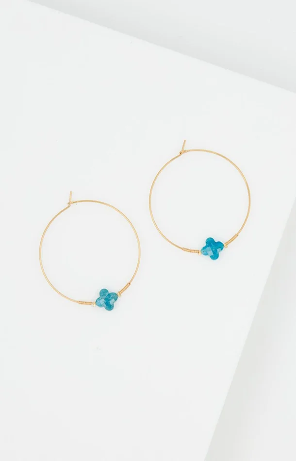 Boucles d’oreilles fines – Acier inoxydable & apatites – Doré & bleu