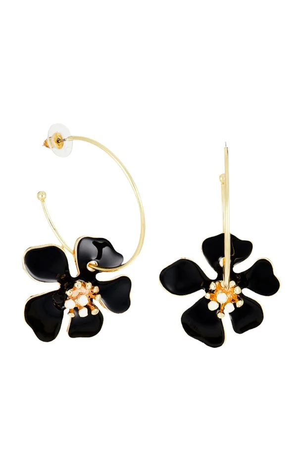 Boucles d’oreilles fleurs – Acier inoxydable doré & noir