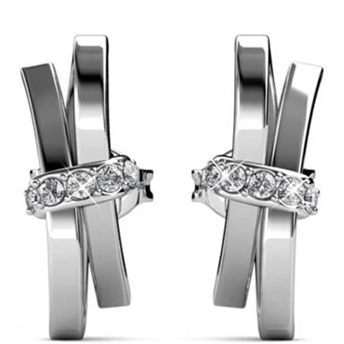Boucles d’oreilles Luminous Bow – Laiton argenté & cristal blanc
