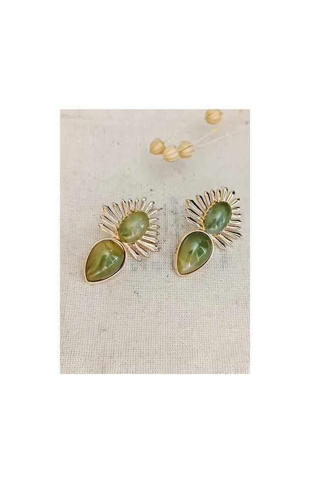 Boucles d’oreilles soleil – Laiton plaqué or – Vert