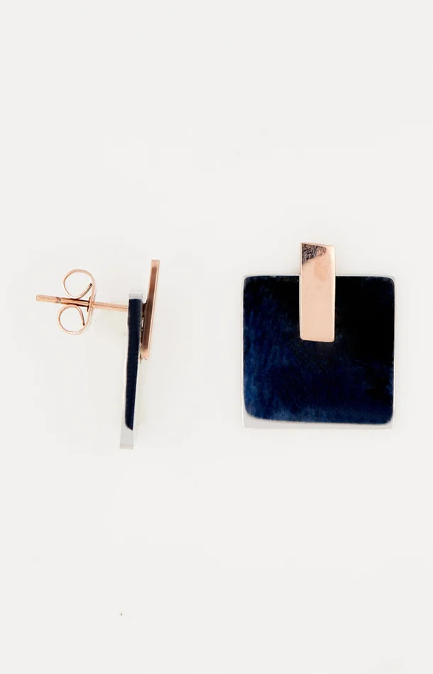 Boucles d’oreilles – Acier inoxydable – Doré rose & bleu