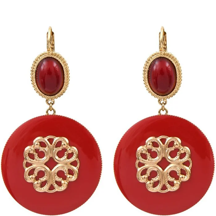 Boucles d’oreilles Amelita – Métal doré à l’or jaune & perles rouges