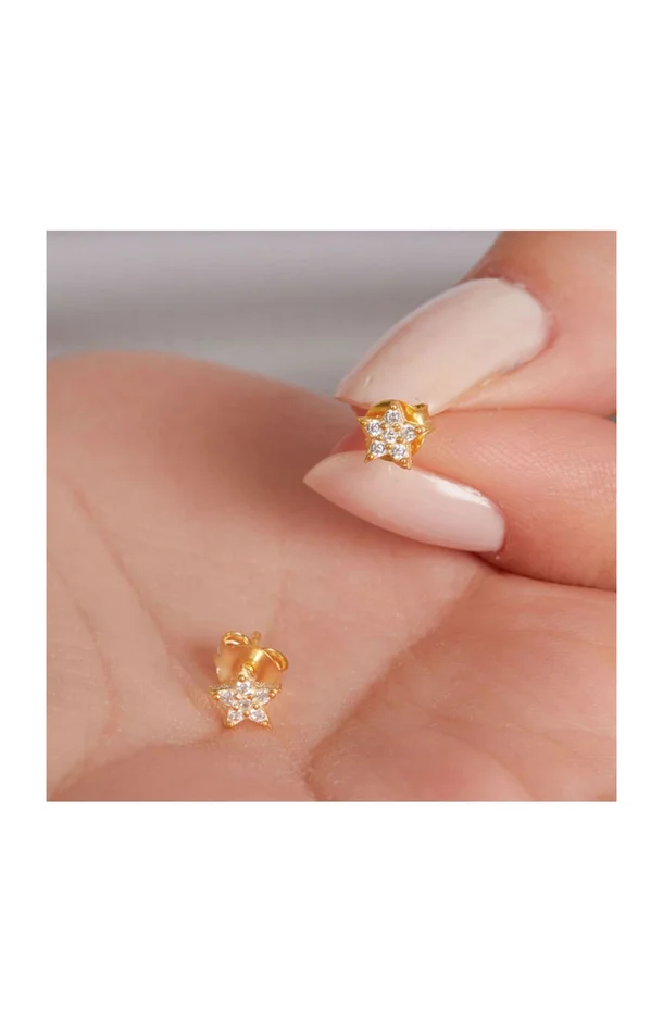 Boucles d’oreilles étoile dorée – Argent 925 plaqué or & zircon