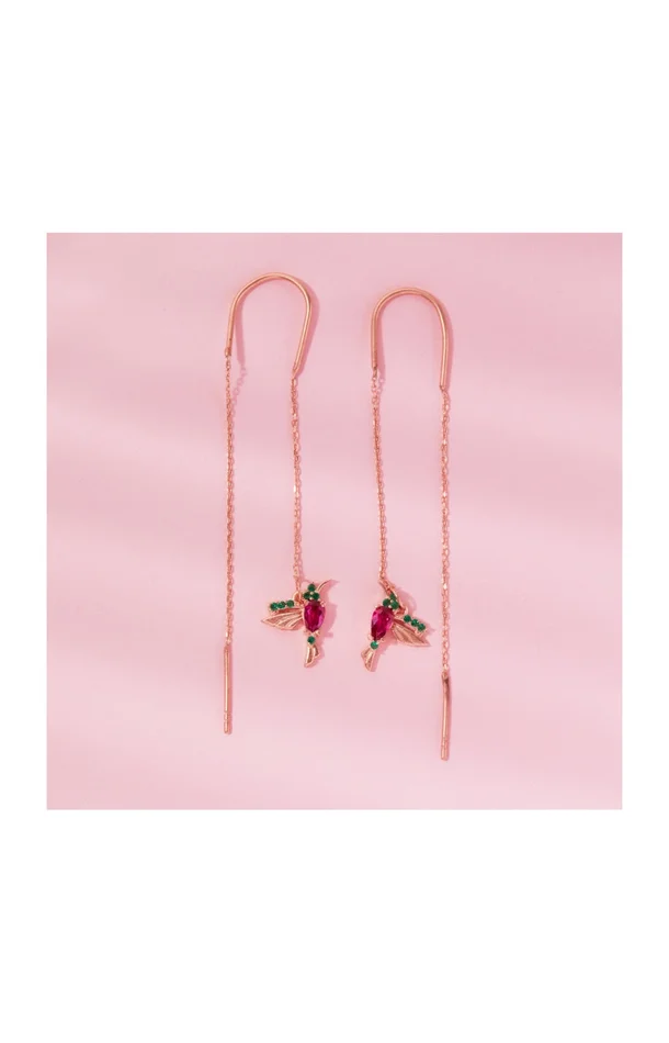 Boucles d’oreilles pendantes oiseau – Argent 925 plaqué or rose