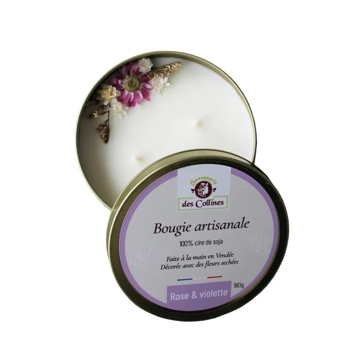 Bougie artisanale fleurie – Rose & Violette