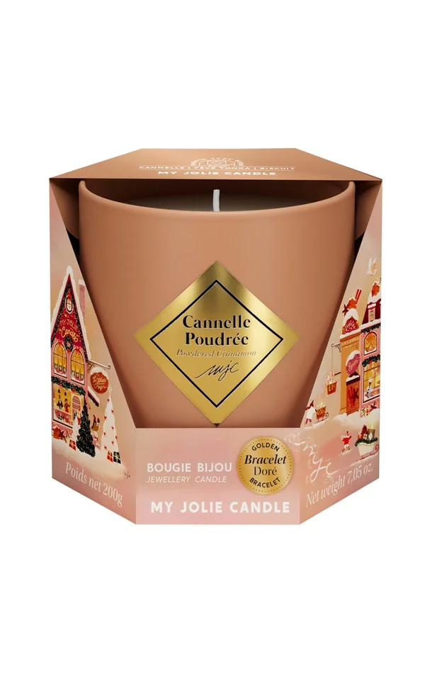 Bougie parfumée – Cannelle poudrée – Bracelet acier inoxydable doré & corail – 200 g