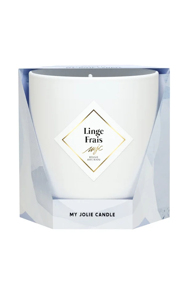 Bougie parfumée – Linge frais – Collier acier inoxydable doré & noir – 200 g