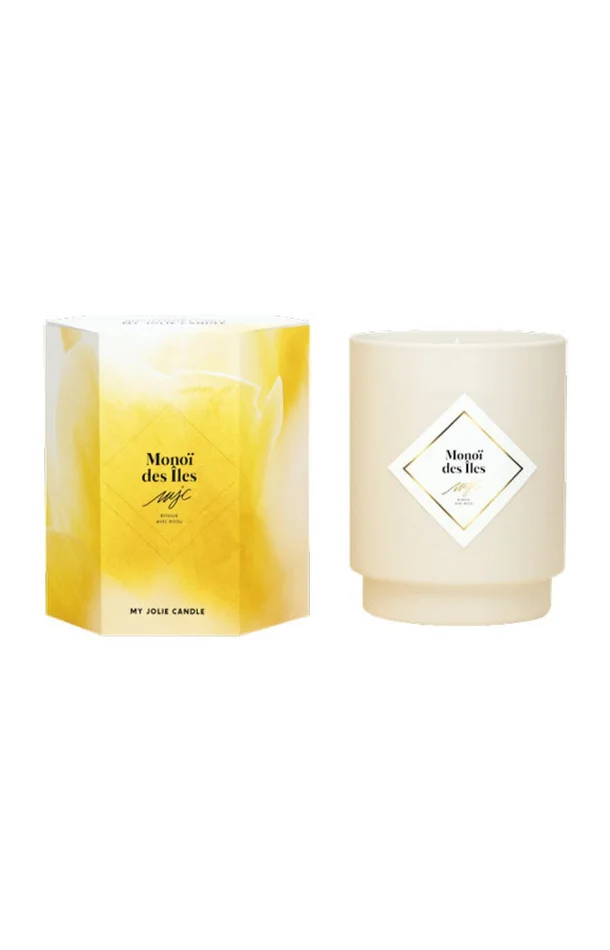 Bougie parfumée – Monoï des îles – Collier acier inoxydable doré – 250 g