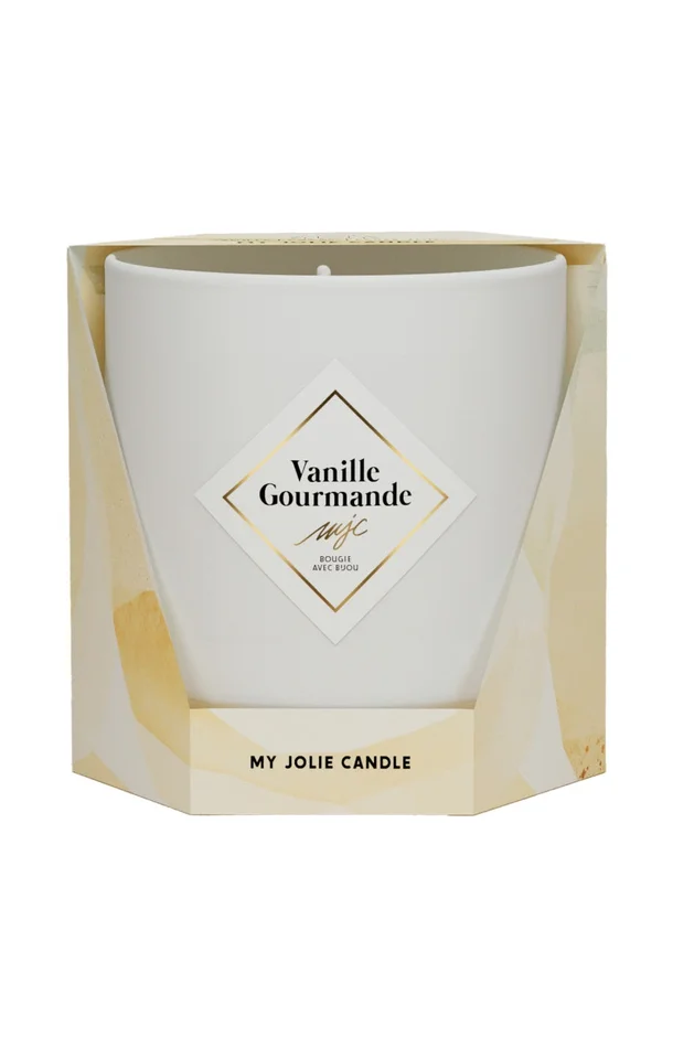 Bougie parfumée – Vanille gourmande – Collier acier inoxydable doré & beige – 200 g