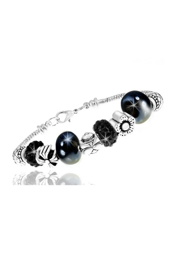 Bracelet – Acier inoxydable & cristaux – Argenté & noir