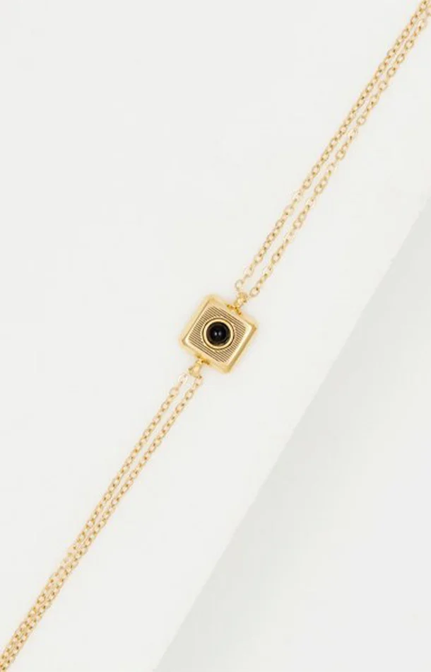 Bracelet – Acier inoxydable & onyx – Doré