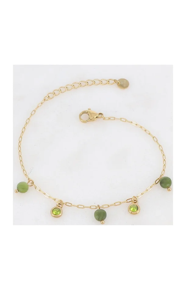 Bracelet – Acier inoxydable doré, zirconiums & agate