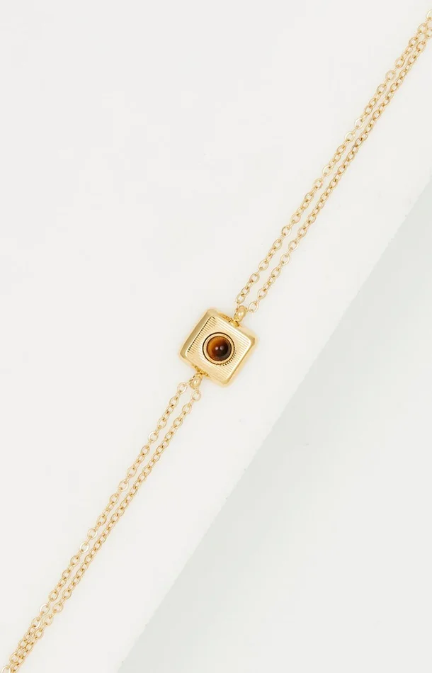 Bracelet – Acier inoxydable Œil de tigre – Doré