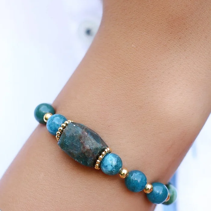Bracelet – Laiton plaqué or & apatite