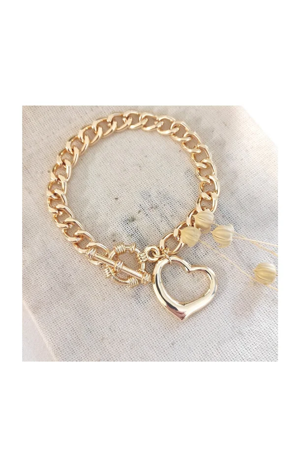 Bracelet avec pendentif cœur – Laiton plaqué or