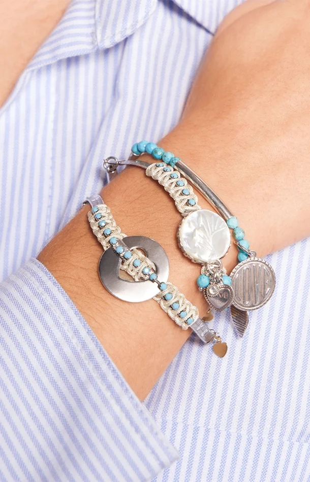 Bracelet cœur Ibiza – Métal argenté, cristal & howlite