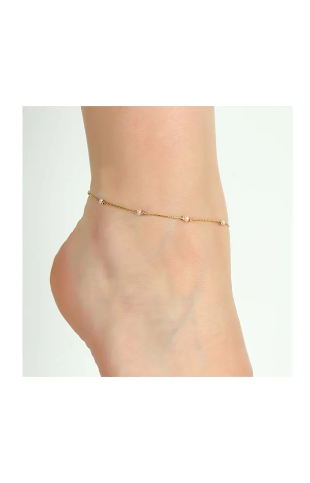 Bracelet de cheville avec perles – Laiton plaqué or