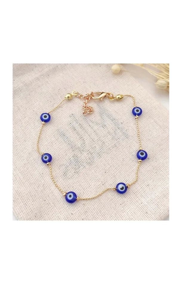 Bracelet de cheville avec perles œil – Laiton plaqué or