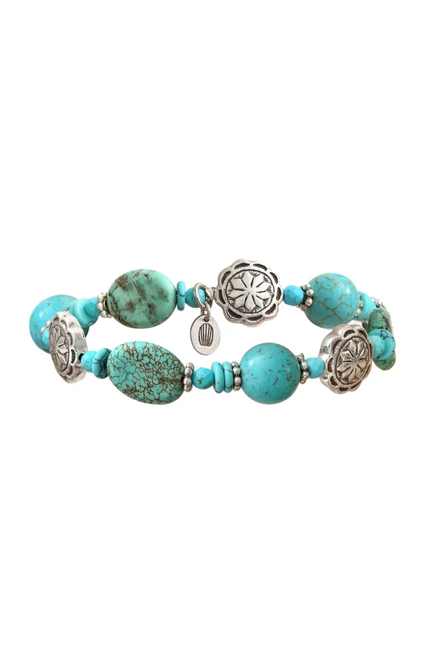 Bracelet Médaillons Ethnic – Métal argenté & howlite