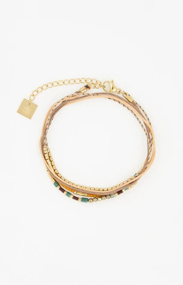 Bracelet multi tours – Acier inoxydable – Doré, marron, jaune & rose