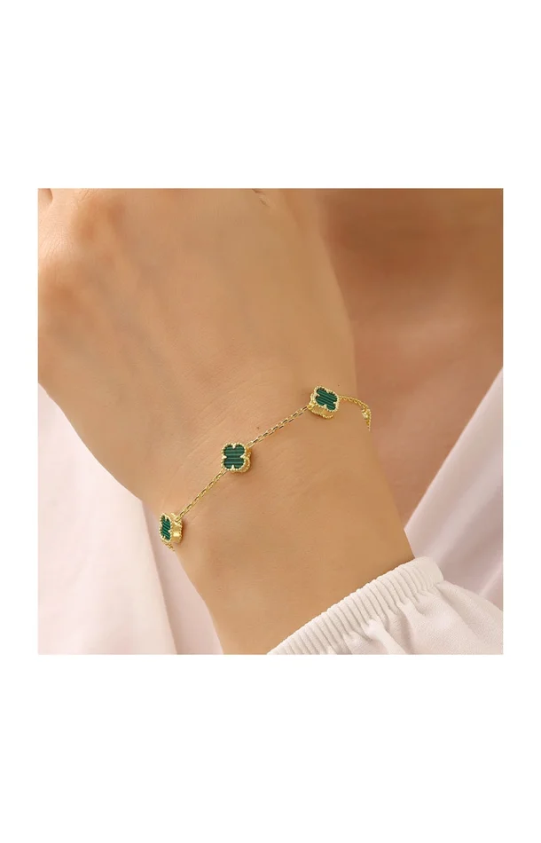 Bracelet trèfles – Argent 925/000 plaqué or & nacre – vert