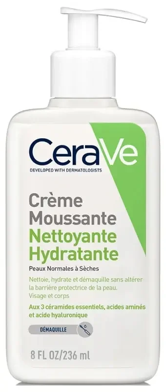 CeraVe Crème Moussante Nettoyante Hydratante Visage Peaux Normales à Sèches 236 ml