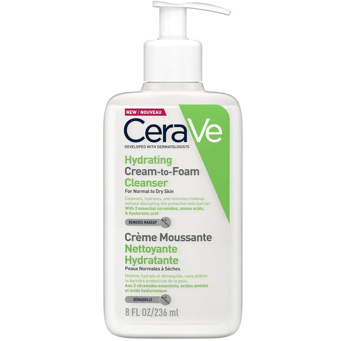CeraVe Crème-Mousse Nettoyante et Hydratante aux Acides Aminés pour Peaux Normales à Sèches 236 ml