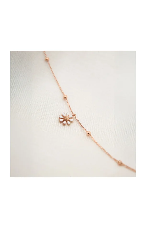 Chaîne de cheville marguerite – Argent 925 plaqué or rose