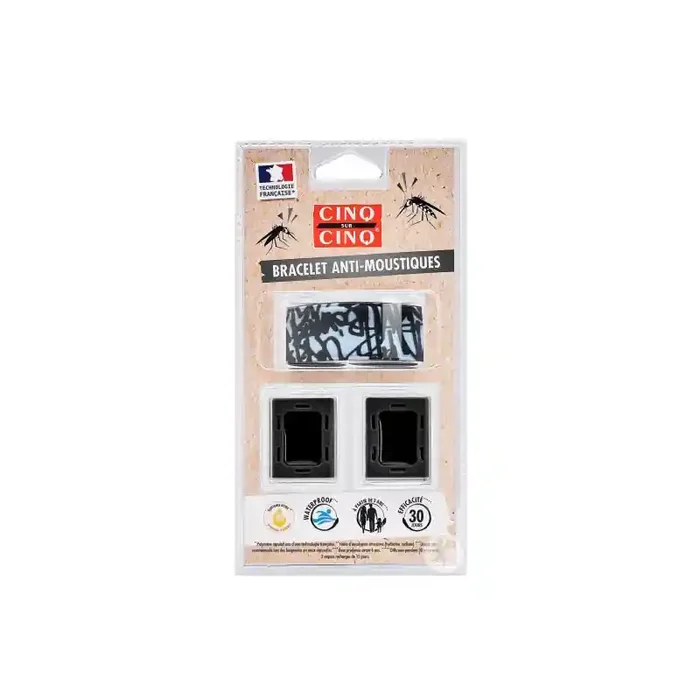 CINQ SUR CINQ BRACELET ANTI MOUSTIQUES NOIR GRAPHITI + 2 RECHARGES
