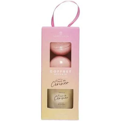 Coffret bougie & bombe de bain – Fleur de cerisier – 3 produits