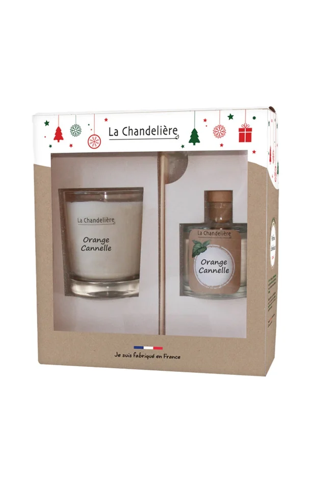 Coffret bougie & vaporisateur d’ambiance – Orange cannelle – 2 produits