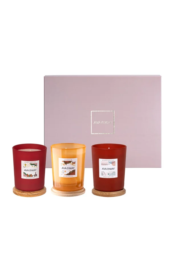 Coffret bougies parfumées – Marrakech, Nuremberg & Lübeck – 3 x 180 g