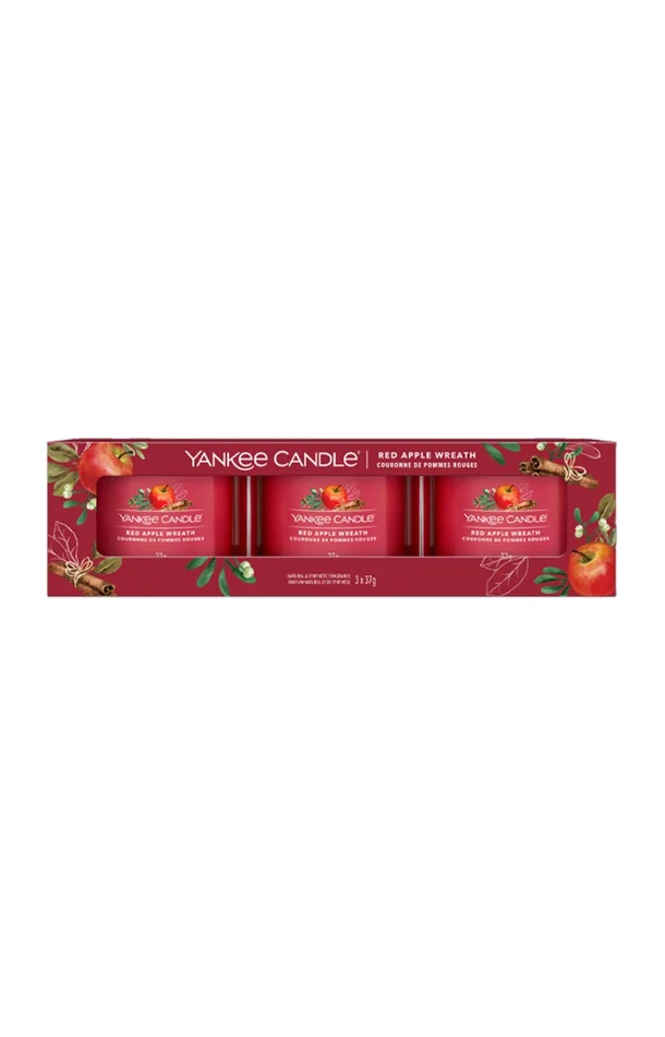 Coffret bougies votives – Couronne de pommes rouges – 3 x 37 g