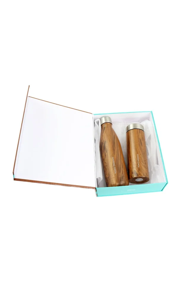 Coffret bouteille & théière – Bois