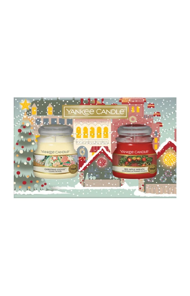 Coffret de 2 bougies jarres – Cookies de Noël & Couronne de pomme rouge – 2 x 104 g