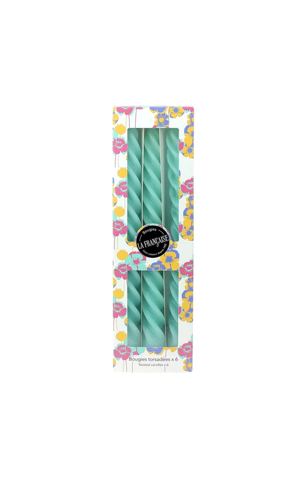 Coffret de 6 bougies torsadées – Vert menthe